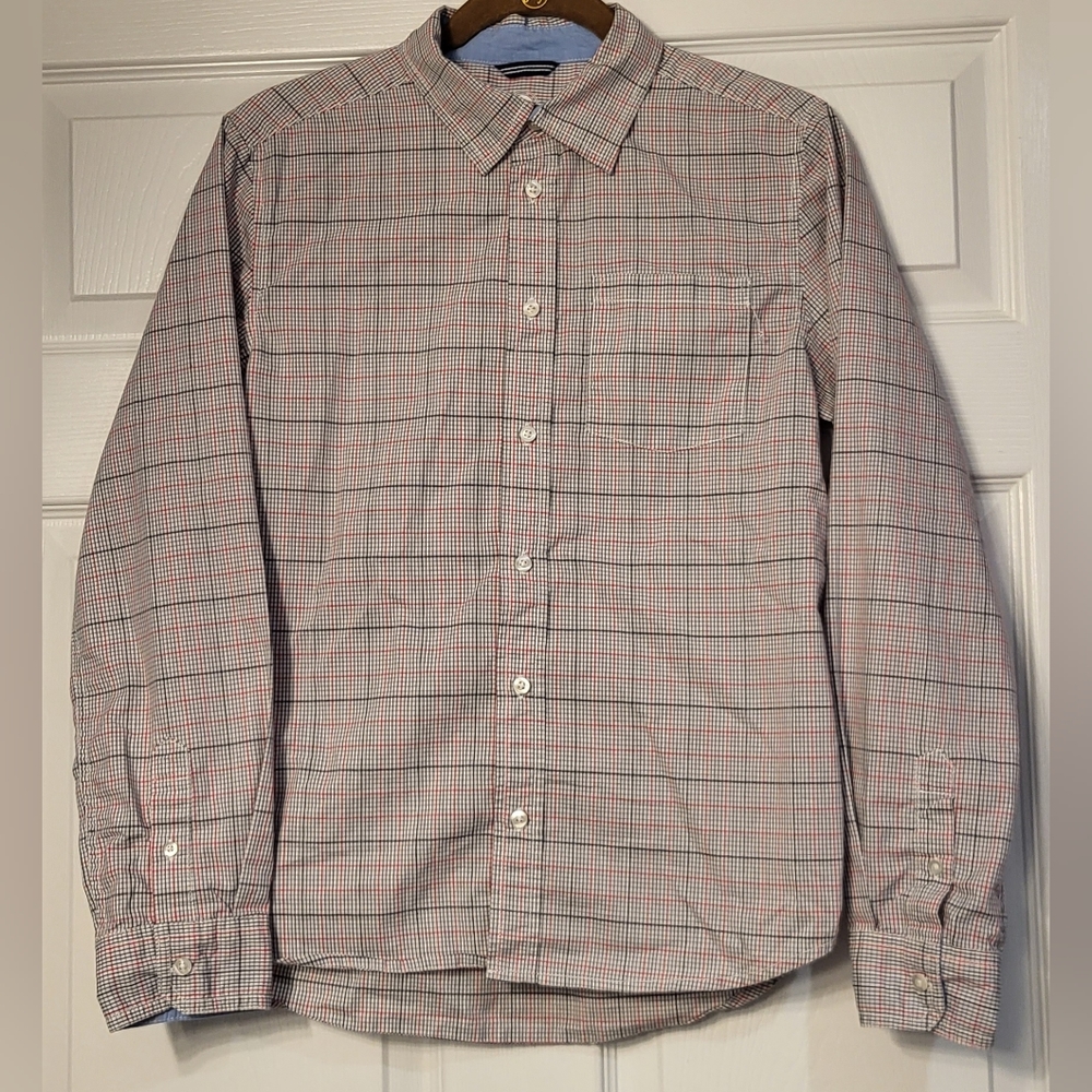 Boy's Wonder Nation Gray And Red Plaid Button Down Shirt Size XL (14/16)